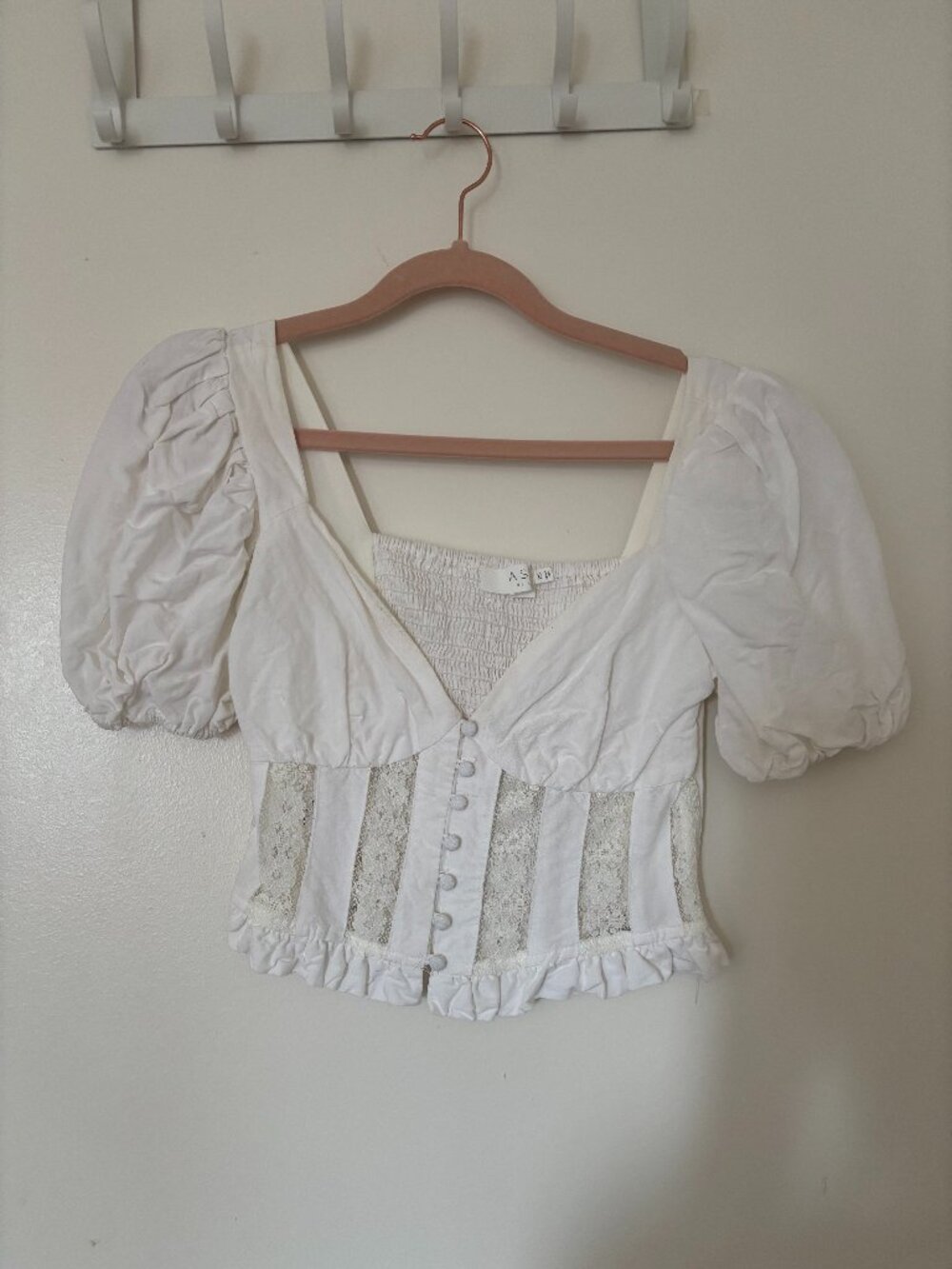 ASTR The Label Forever Yours Lace Trimmed Puff Sleeve Top XS - Picture 3 of 6